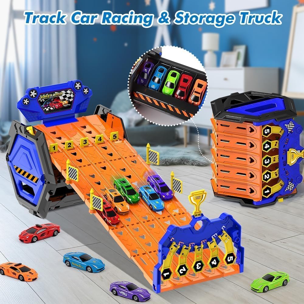 SpeedRacer™ – 5-Spur Rennarena mit Autos – Transformierbares Aufbewahrungsset