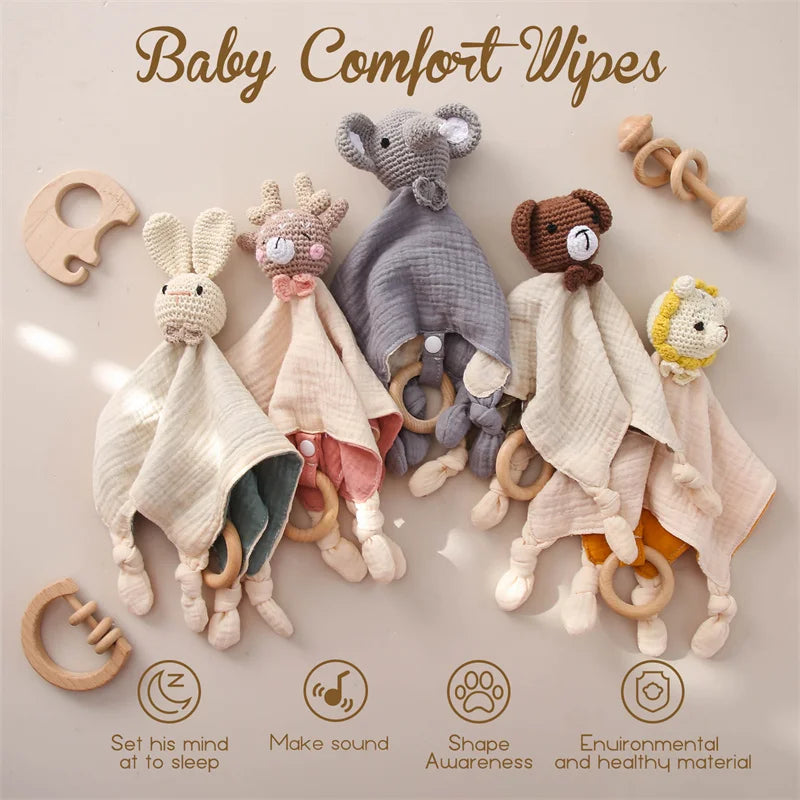 SoftBuddy™ Kuscheltuch mit Beißring & Rassel – Weich, Sicher und Entwicklungsfördernd