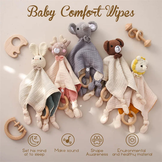 SoftBuddy™ Kuscheltuch mit Beißring & Rassel – Weich, Sicher und Entwicklungsfördernd
