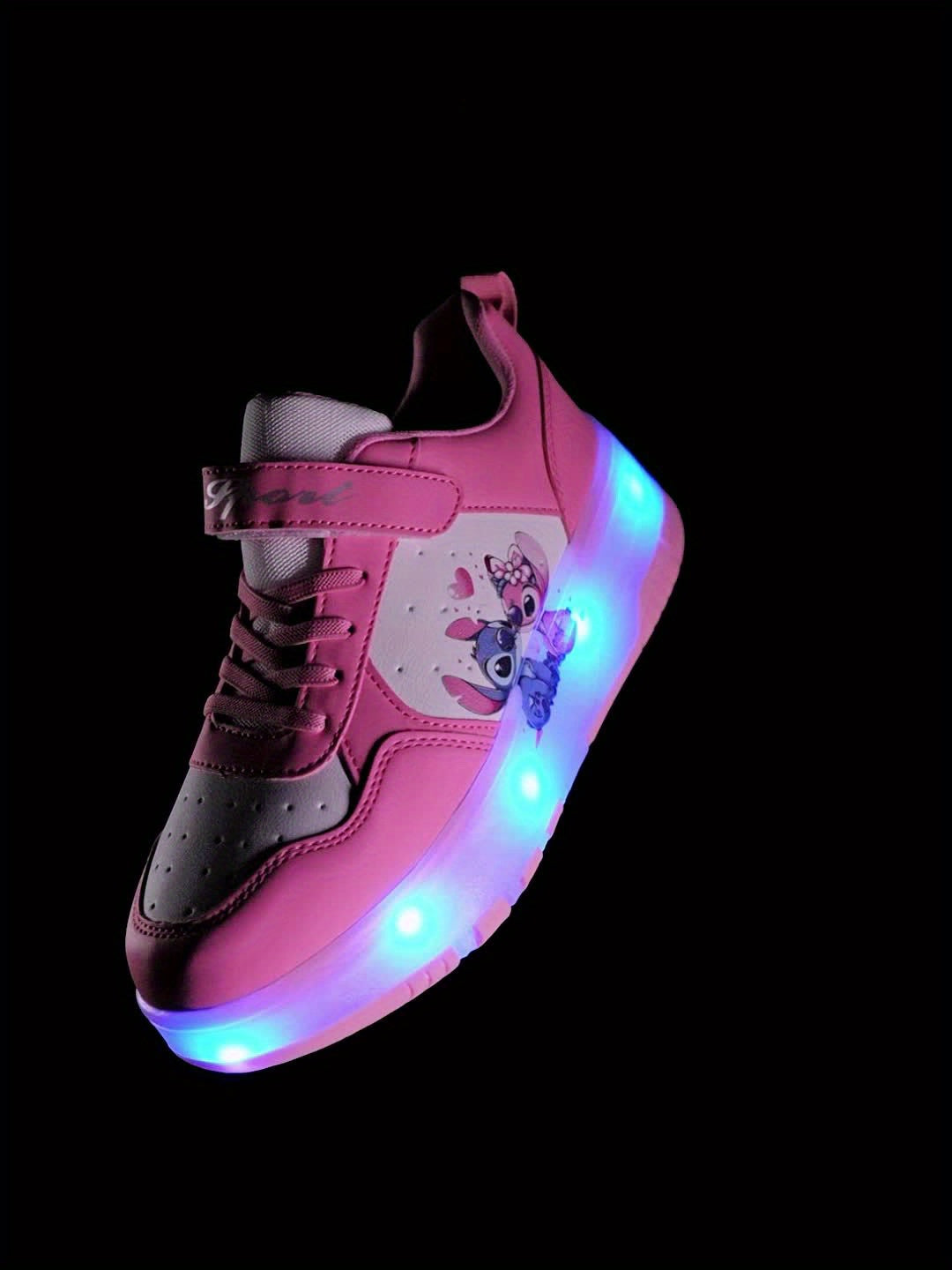 Disney 2D spotted cartoon, cool and fashionable, smooth skate shoes, USB rechargeable luminous roller skates, seven-color luminous roller skates, outdoor sports shoes, detachable skates, breathable and wear-resistant, suitable for all seasons