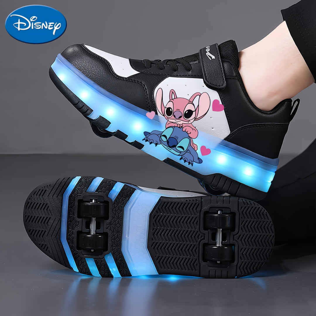 Disney 2D spotted cartoon, cool and fashionable, smooth skate shoes, USB rechargeable luminous roller skates, seven-color luminous roller skates, outdoor sports shoes, detachable skates, breathable and wear-resistant, suitable for all seasons