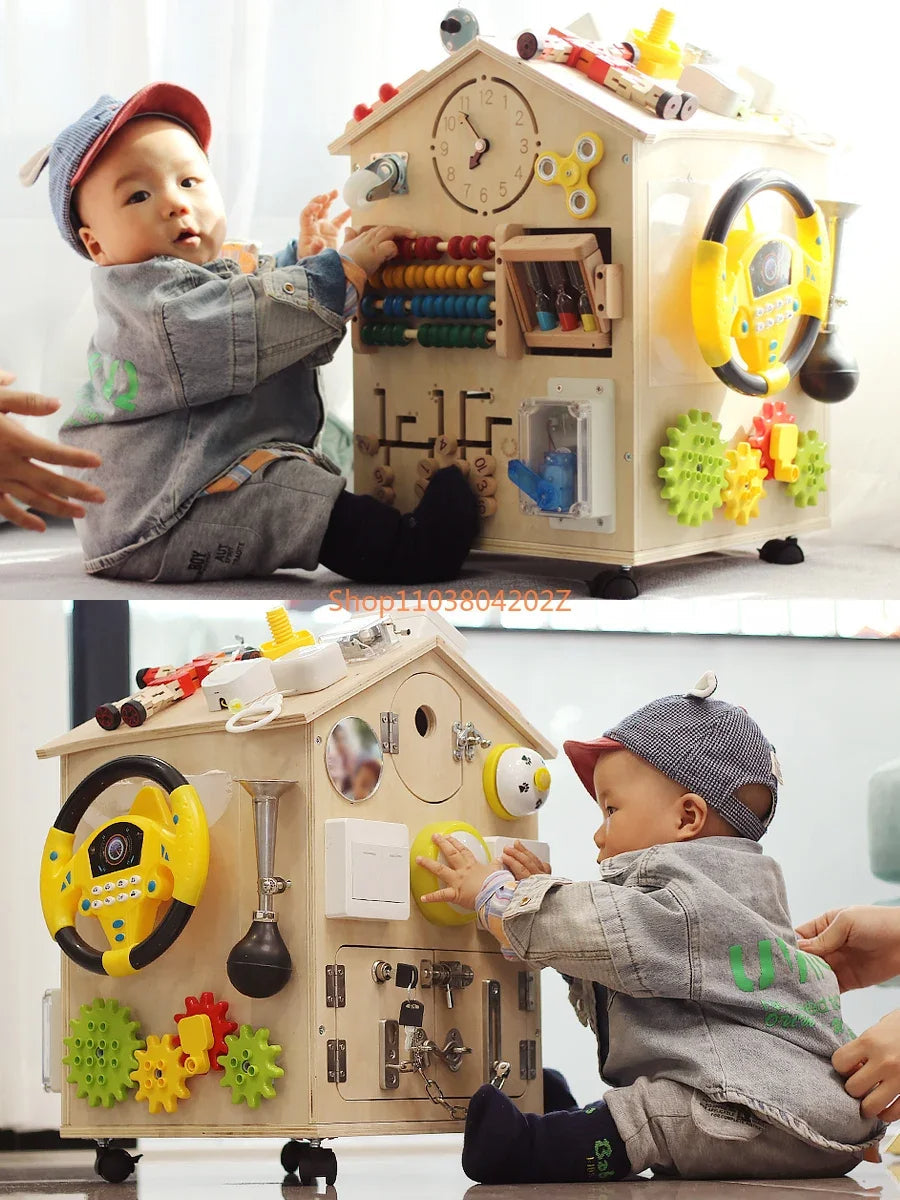 Montessori wooden activity house