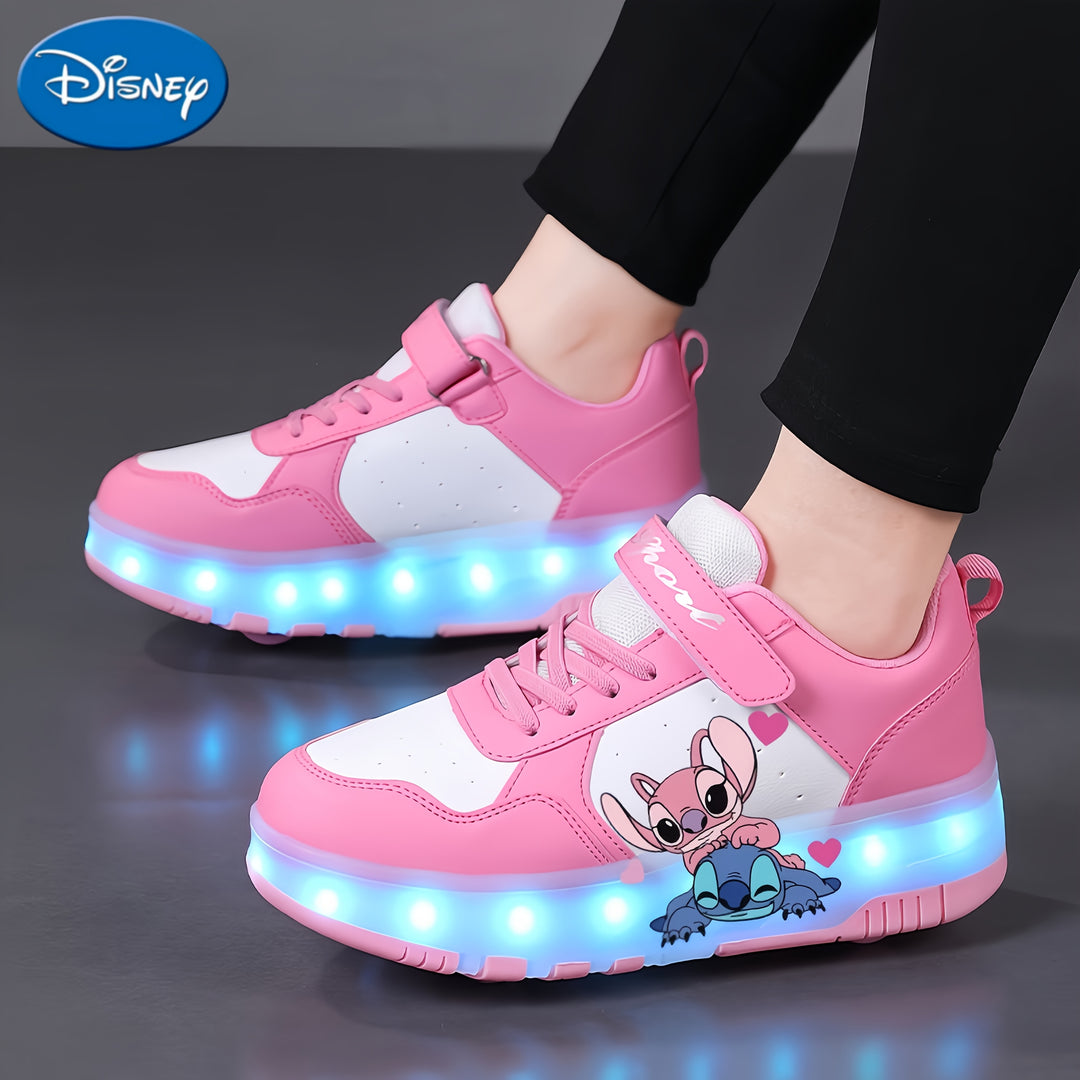 Disney 2D spotted cartoon, cool and fashionable, smooth skate shoes, USB rechargeable luminous roller skates, seven-color luminous roller skates, outdoor sports shoes, detachable skates, breathable and wear-resistant, suitable for all seasons
