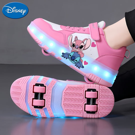 Disney 2D spotted cartoon, cool and fashionable, smooth skate shoes, USB rechargeable luminous roller skates, seven-color luminous roller skates, outdoor sports shoes, detachable skates, breathable and wear-resistant, suitable for all seasons