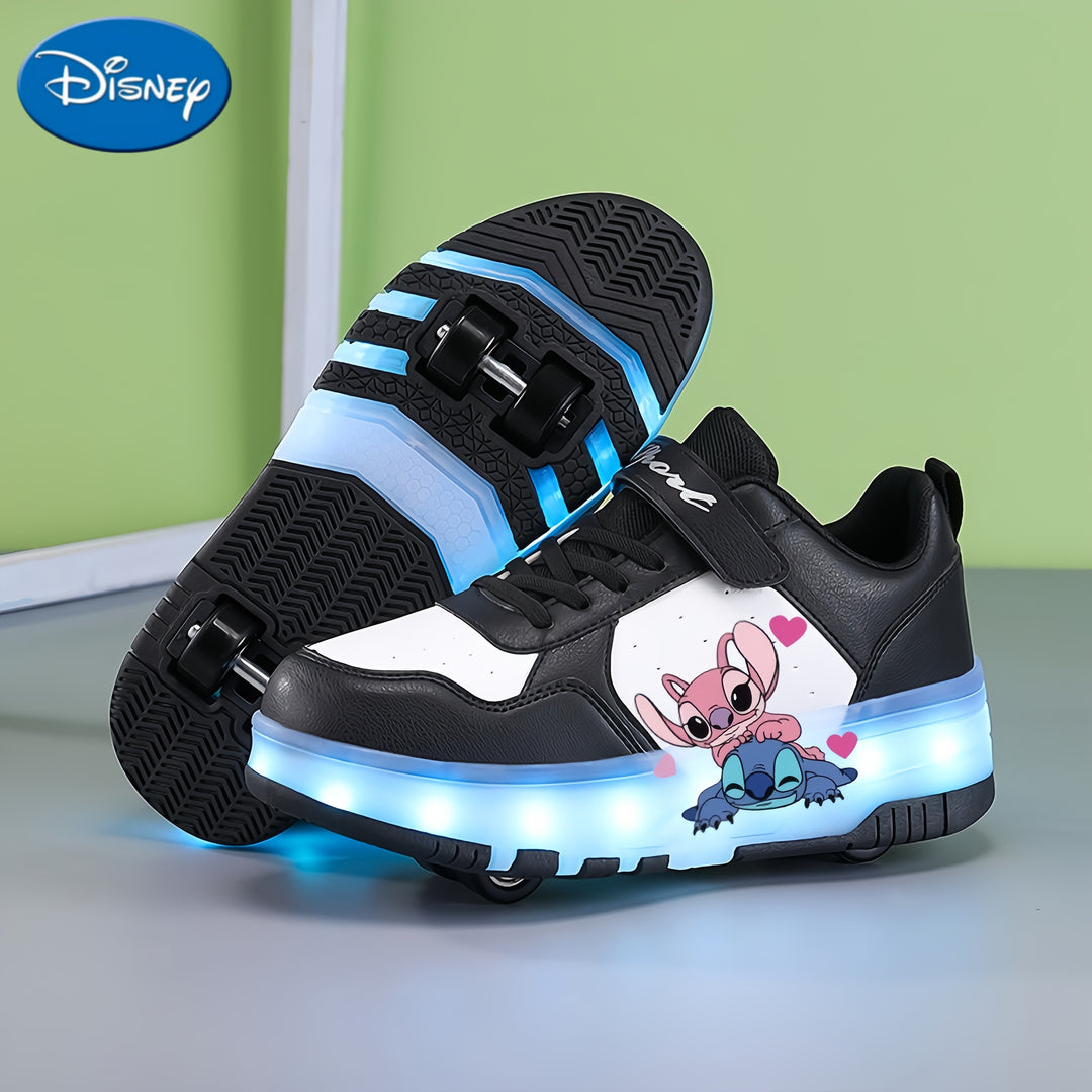 Disney 2D spotted cartoon, cool and fashionable, smooth skate shoes, USB rechargeable luminous roller skates, seven-color luminous roller skates, outdoor sports shoes, detachable skates, breathable and wear-resistant, suitable for all seasons