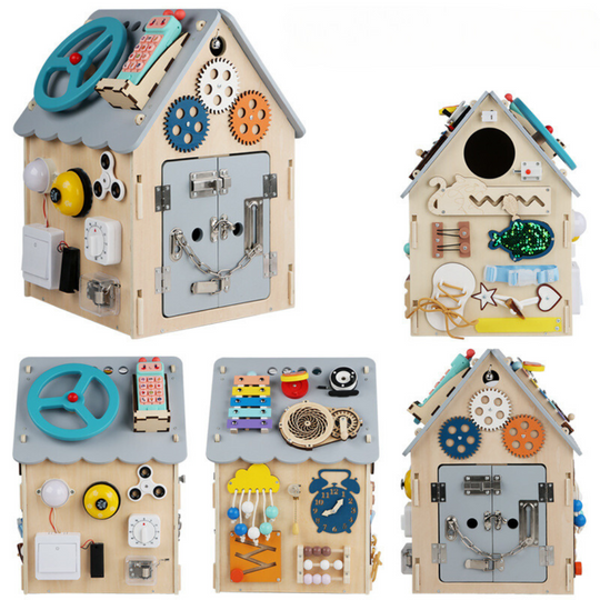 Montessori wooden activity house