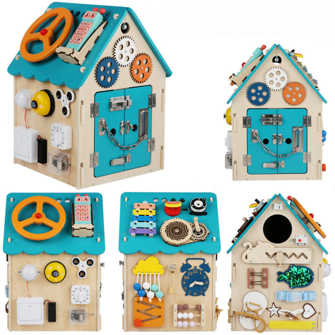 Montessori wooden activity house