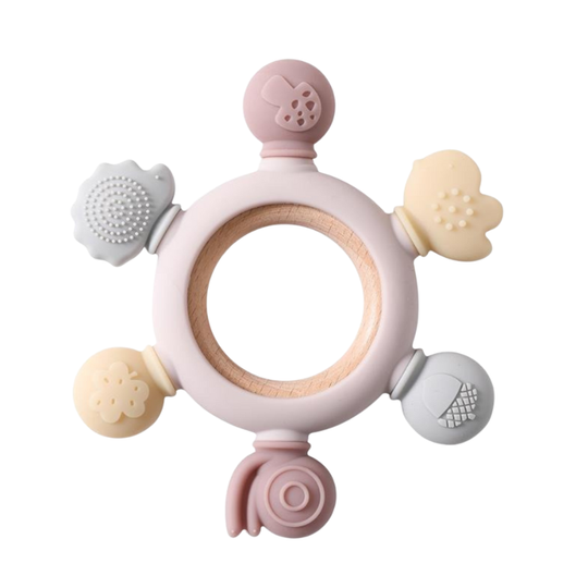 Baby teething toy made of wood and silicone