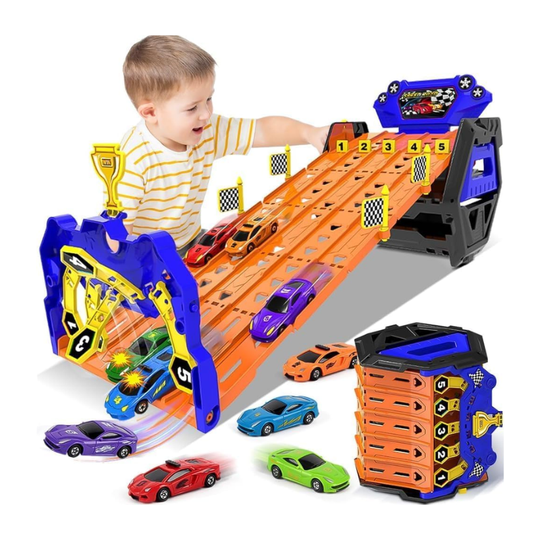SpeedRacer™ – 5-Spur Rennarena mit Autos – Transformierbares Aufbewahrungsset