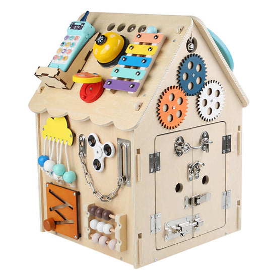 Montessori wooden activity house