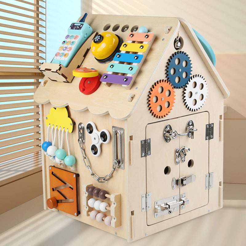Montessori wooden activity house