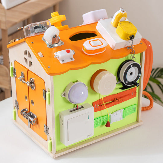 Montessori wooden activity house