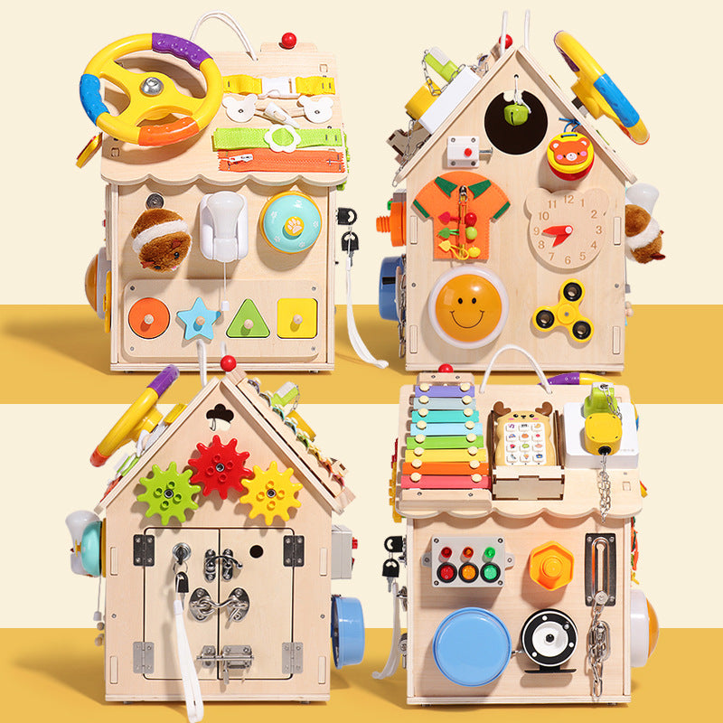 Montessori wooden activity house