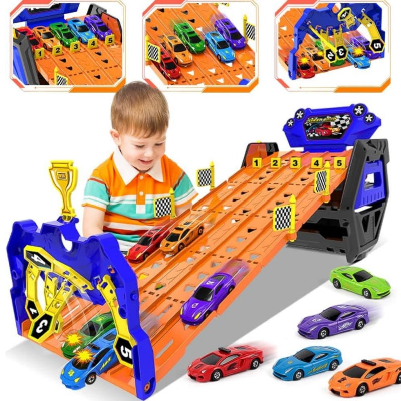 SpeedRacer™ – 5-Spur Rennarena mit Autos – Transformierbares Aufbewahrungsset