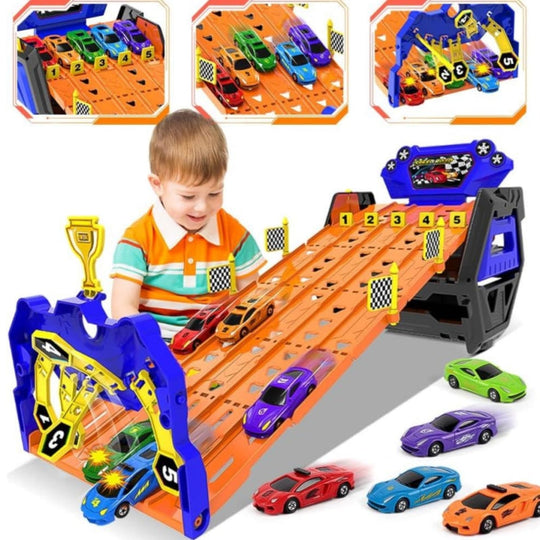 SpeedRacer™ – 5-Spur Rennarena mit Autos – Transformierbares Aufbewahrungsset