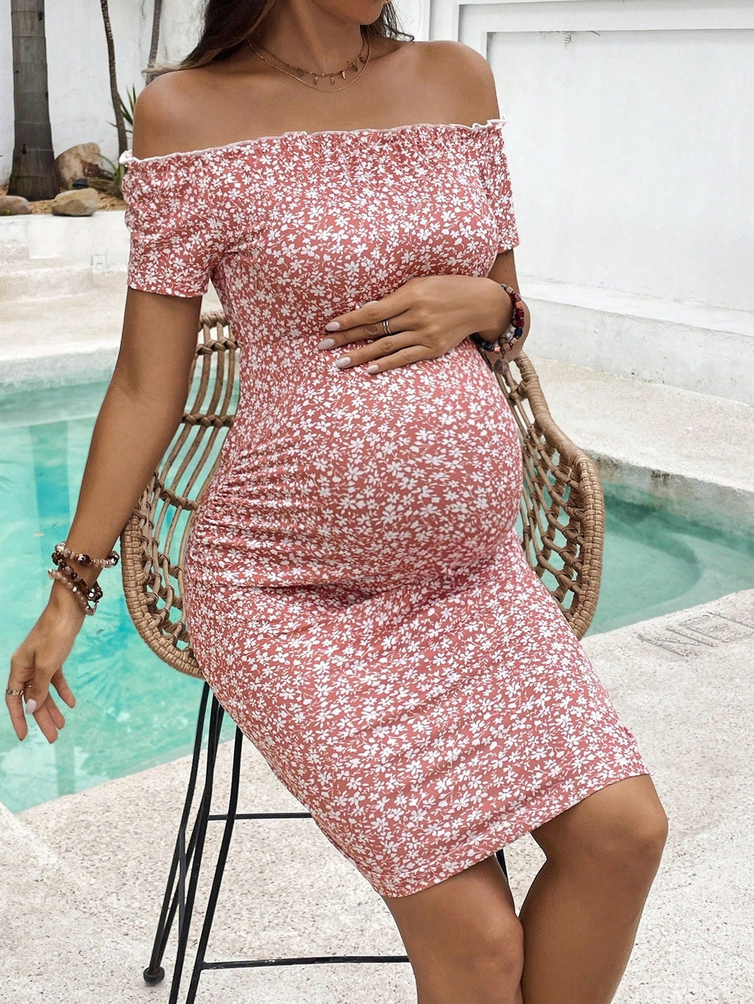 BloomBelly™ – Schwangerschaftskleid Off-Shoulder mit Blumenmuster – Stylisch & Bequem