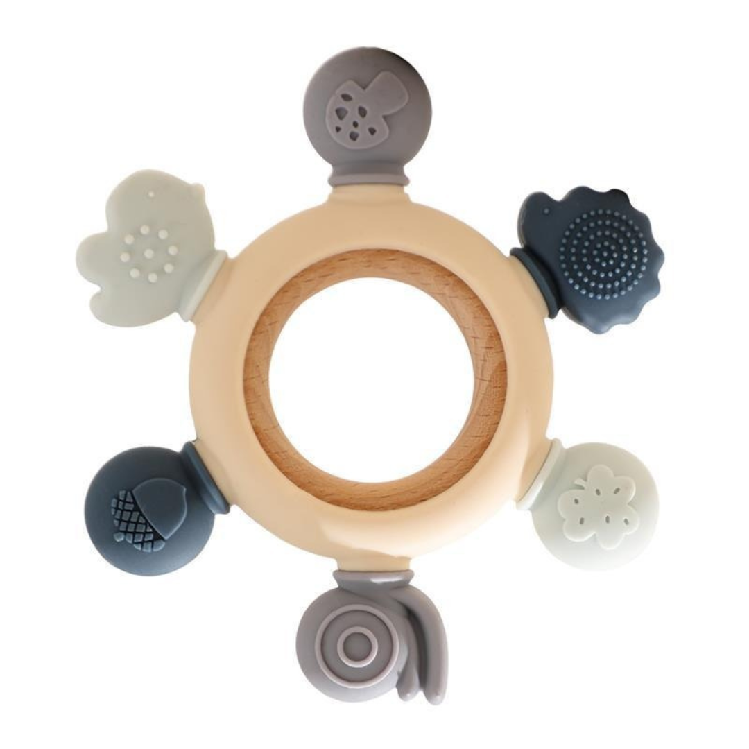 Baby teething toy made of wood and silicone