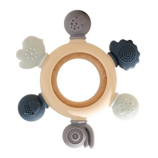 Baby teething toy made of wood and silicone