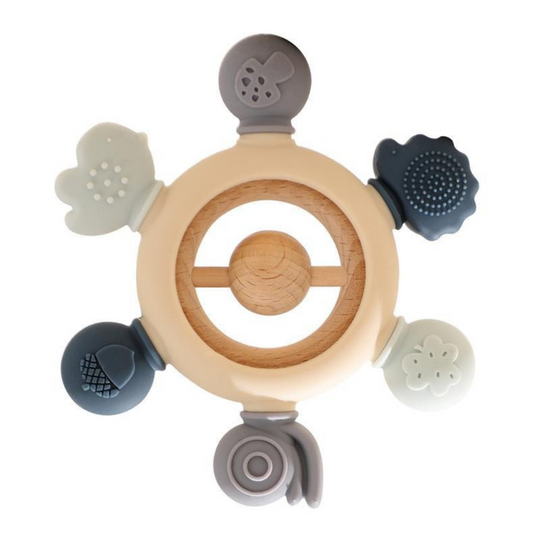 Baby teething toy made of wood and silicone