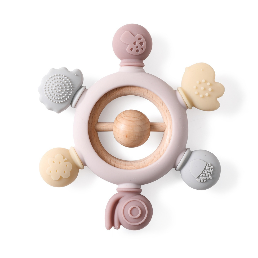 Baby teething toy made of wood and silicone