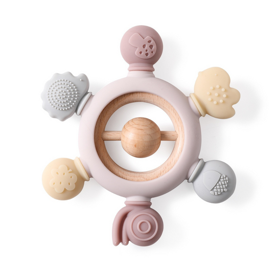 Baby teething toy made of wood and silicone