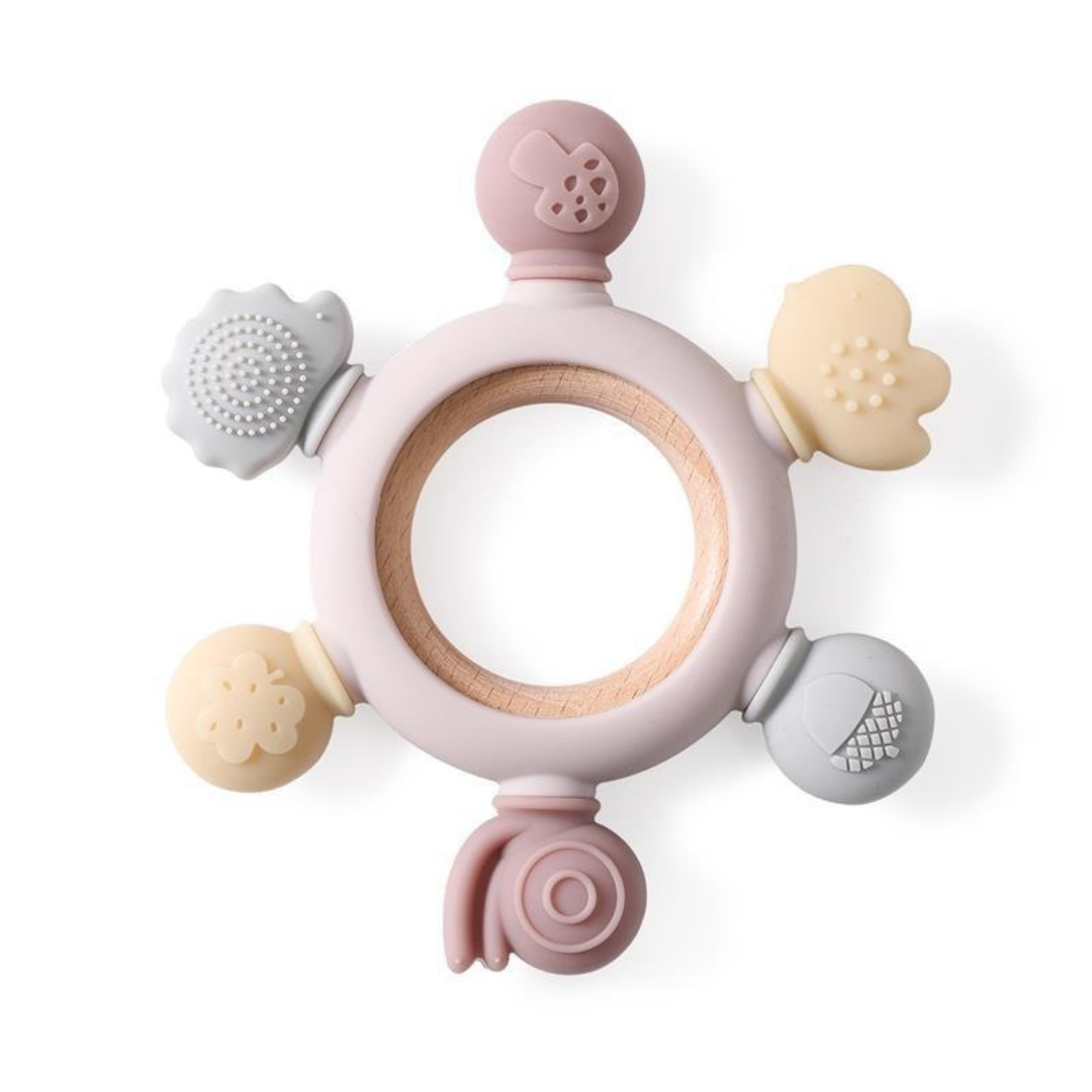 Baby teething toy made of wood and silicone