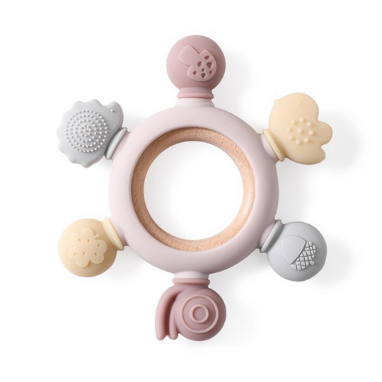 Baby teething toy made of wood and silicone