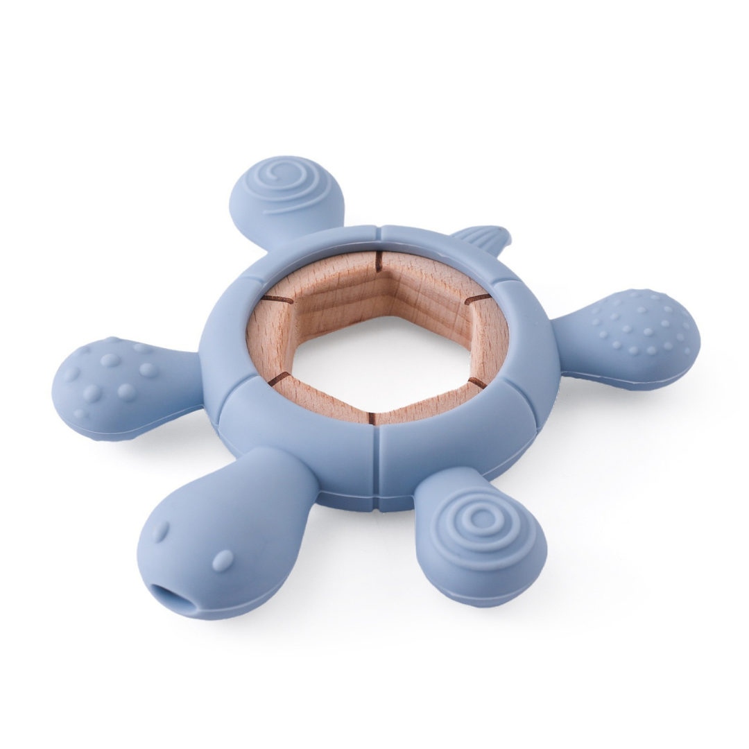 Baby teething toy made of wood and silicone