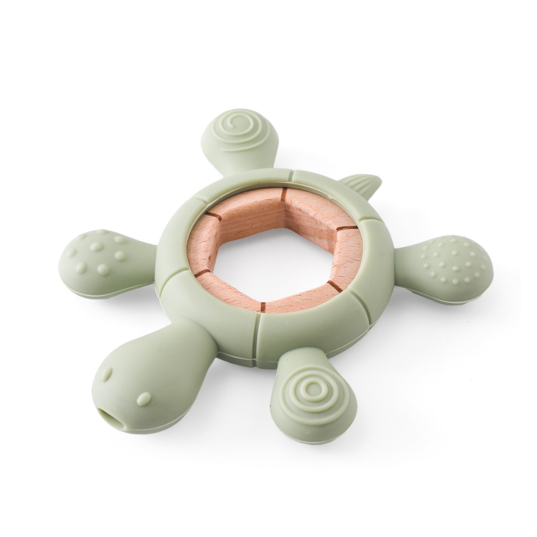 Baby teething toy made of wood and silicone