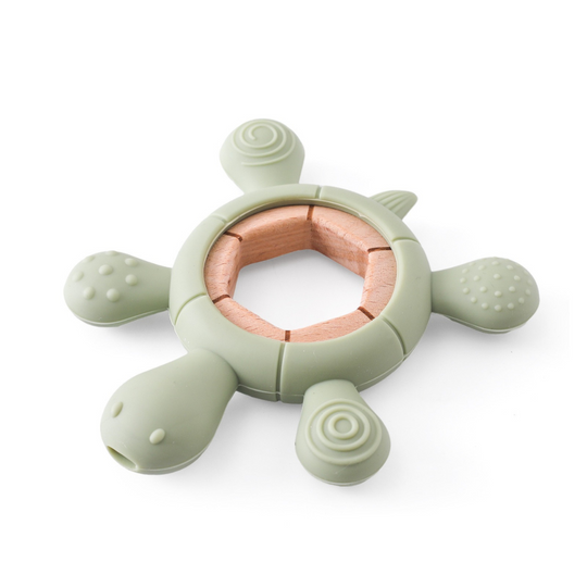 Baby teething toy made of wood and silicone