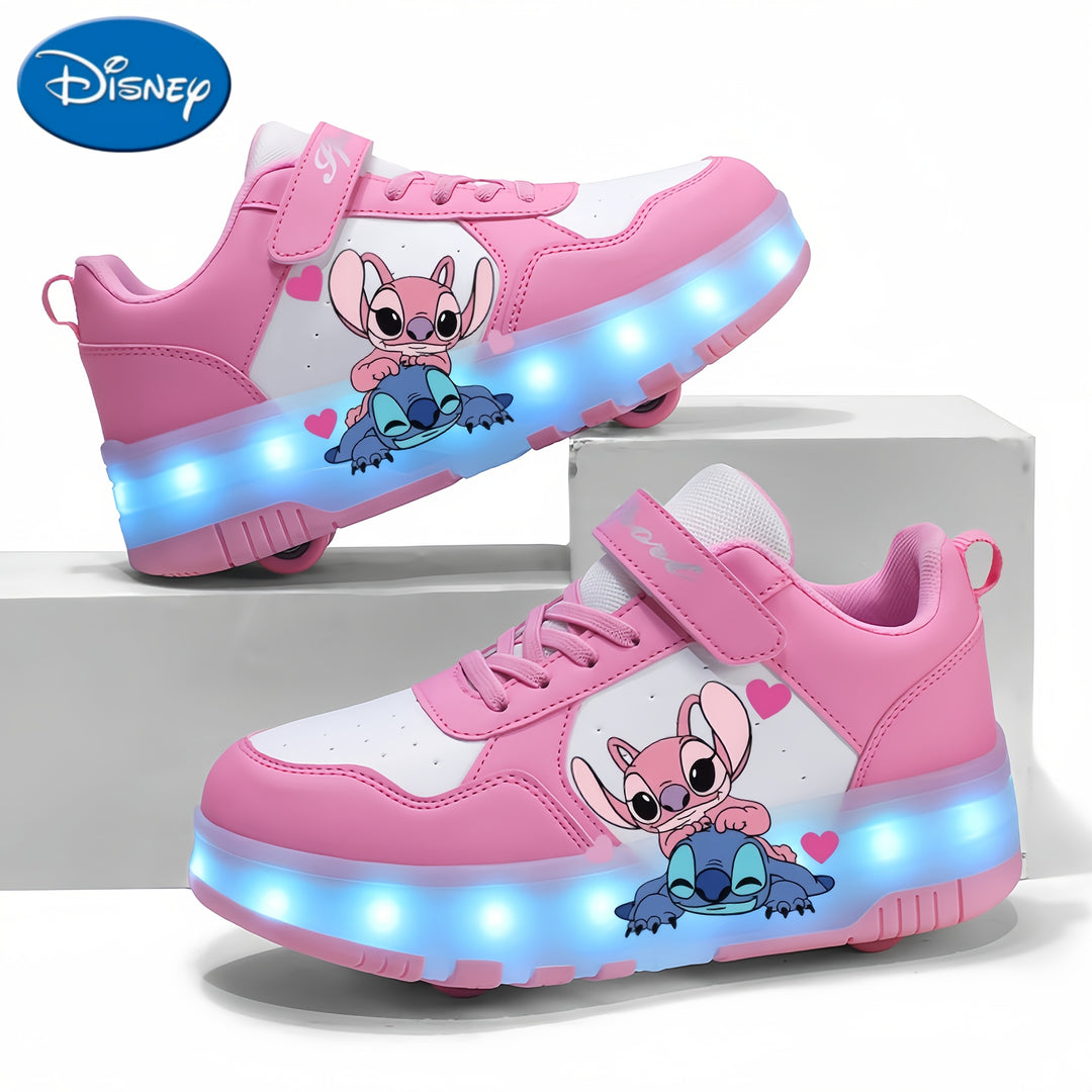 Disney 2D spotted cartoon, cool and fashionable, smooth skate shoes, USB rechargeable luminous roller skates, seven-color luminous roller skates, outdoor sports shoes, detachable skates, breathable and wear-resistant, suitable for all seasons