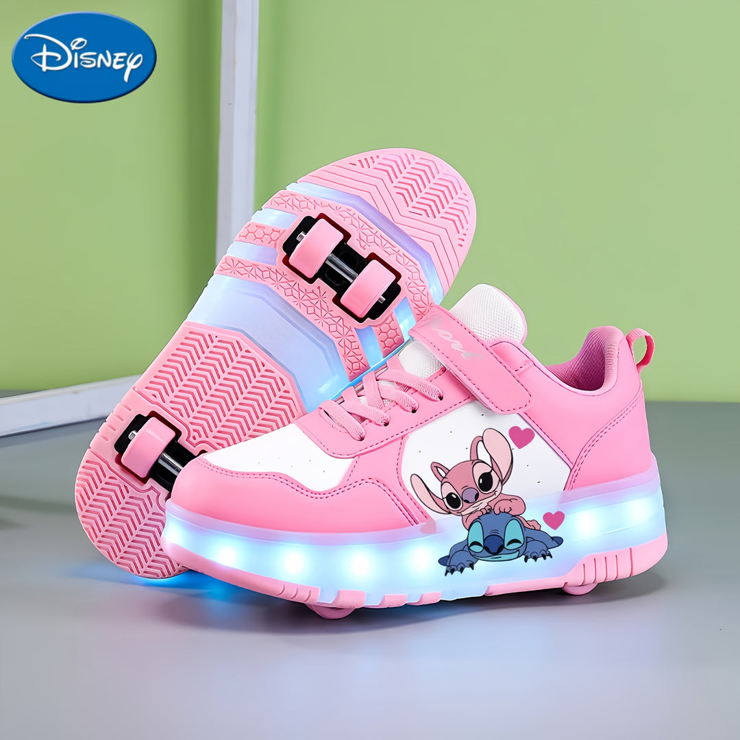 Disney 2D spotted cartoon, cool and fashionable, smooth skate shoes, USB rechargeable luminous roller skates, seven-color luminous roller skates, outdoor sports shoes, detachable skates, breathable and wear-resistant, suitable for all seasons