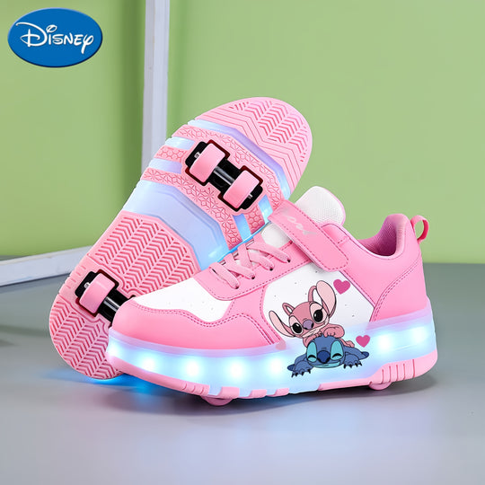 Disney 2D spotted cartoon, cool and fashionable, smooth skate shoes, USB rechargeable luminous roller skates, seven-color luminous roller skates, outdoor sports shoes, detachable skates, breathable and wear-resistant, suitable for all seasons