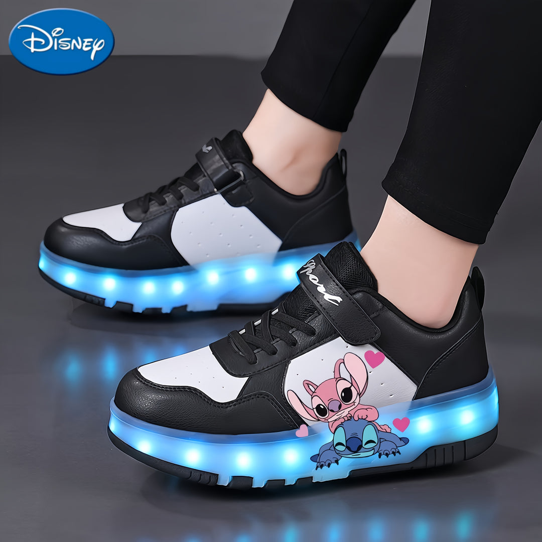 Disney 2D spotted cartoon, cool and fashionable, smooth skate shoes, USB rechargeable luminous roller skates, seven-color luminous roller skates, outdoor sports shoes, detachable skates, breathable and wear-resistant, suitable for all seasons