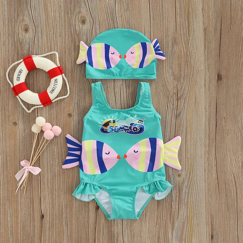 Summer Mermaid™ Schwimmset – Badeanzug + Badekappe