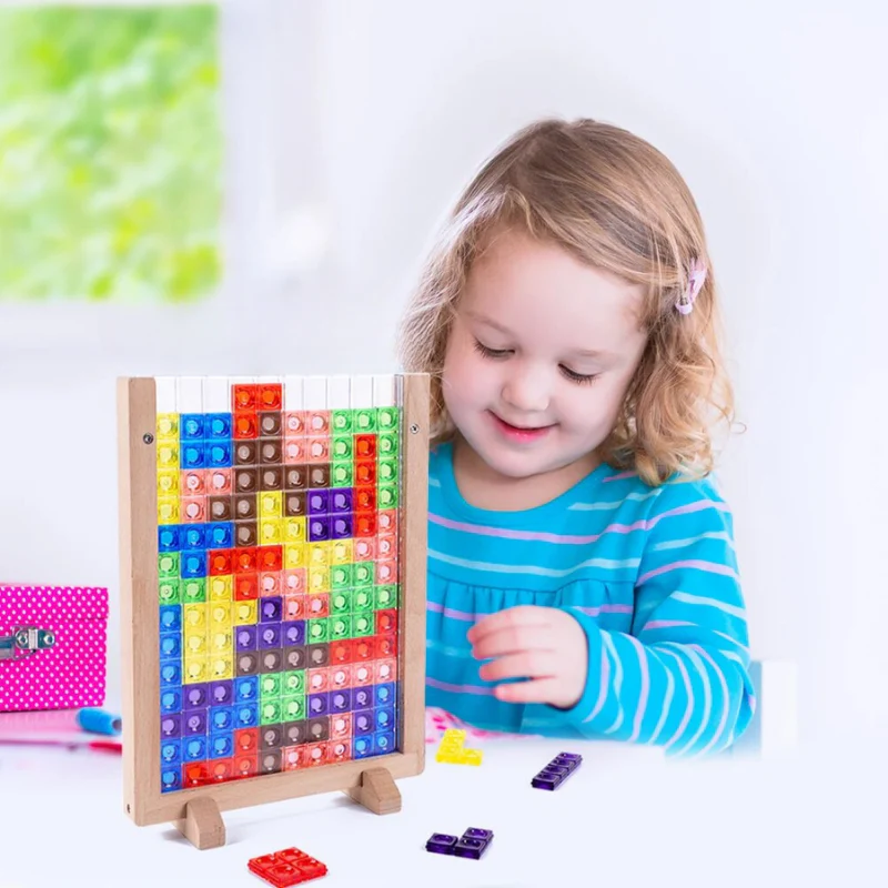 BrainyFun™ – 3D Tangram Hölzern Puzzel & Lehrreichs Brettspiel – Kreativ, IQ-Förderig & Farbigs Design