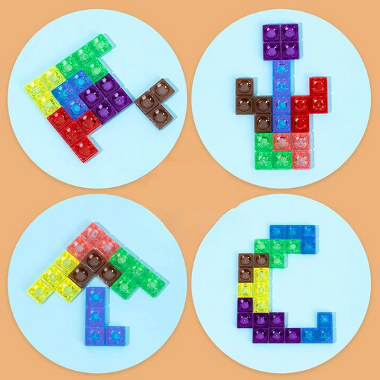 BrainyFun™ – 3D Tangram Hölzern Puzzel & Lehrreichs Brettspiel – Kreativ, IQ-Förderig & Farbigs Design