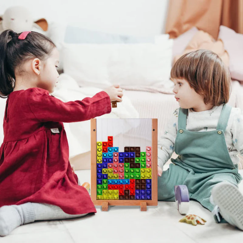 BrainyFun™ – 3D Tangram Hölzern Puzzel & Lehrreichs Brettspiel – Kreativ, IQ-Förderig & Farbigs Design