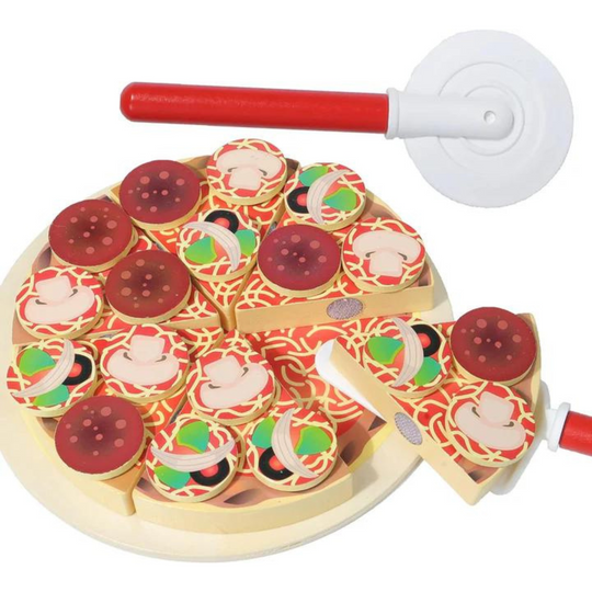 PlayPizza™ – Holz Pizza Spielset für Kinder – Pädagogisches Rollenspiel ab 3 Jahren