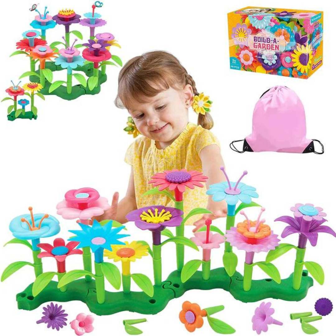 BlossomBuild™ – Montessori Bluemegarte Spielset – Kreativ & Lehrreich für Kinder ab 3