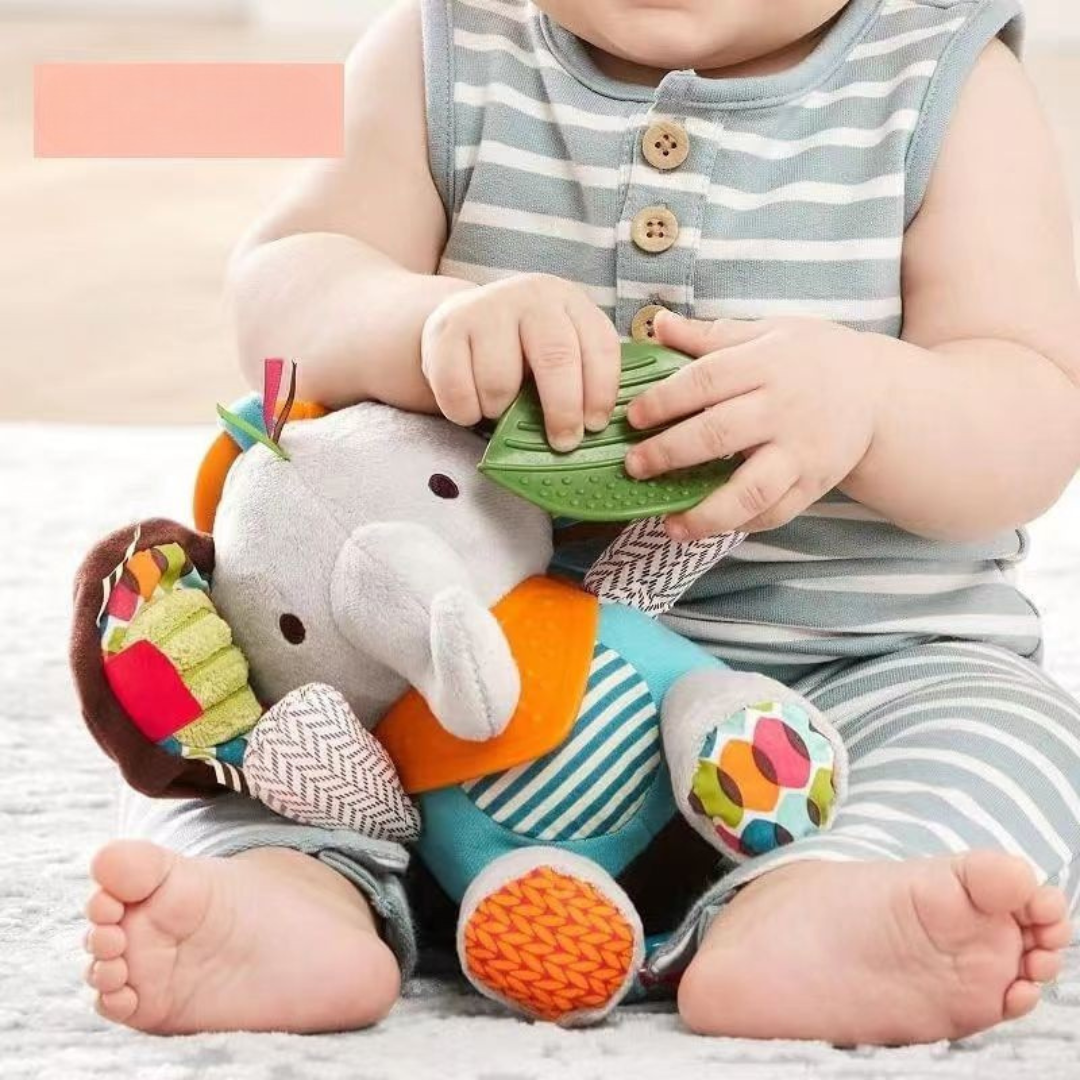 Baby-Kuscheltier mit Rassel & Silikon-Beißring