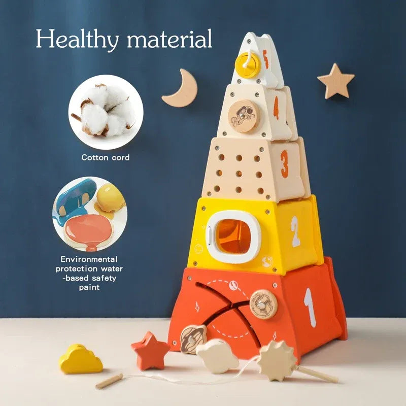 RocketRise™ – Pädagogische Holzspielzeugrakete – Zahlen und Formen