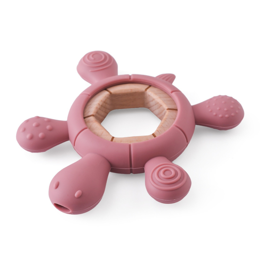 Baby-Beißspielzeug aus Holz und Silikon