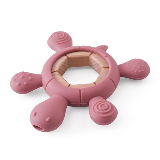 Baby-Beißspielzeug aus Holz und Silikon