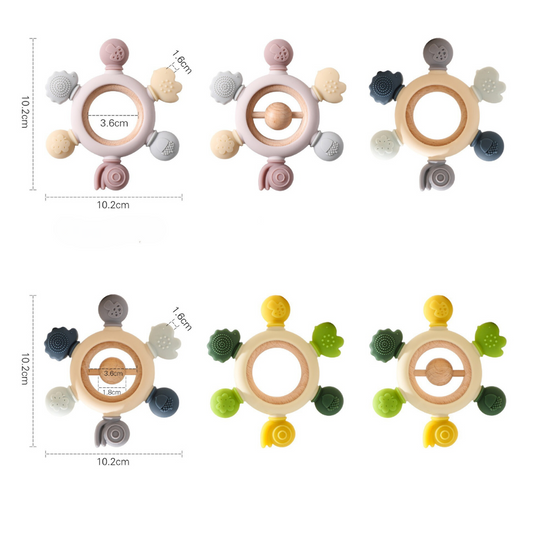 Baby-Beißspielzeug aus Holz und Silikon