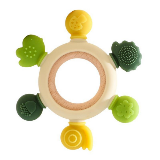 Baby-Beißspielzeug aus Holz und Silikon