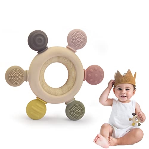 Baby-Beißspielzeug aus Holz und Silikon